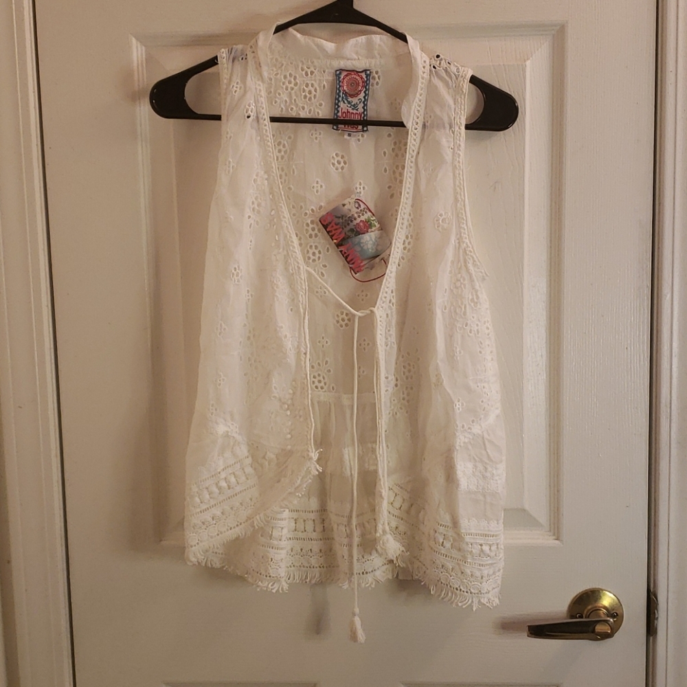 Johnny Was White Tassel Vest Boho Size Small NWT